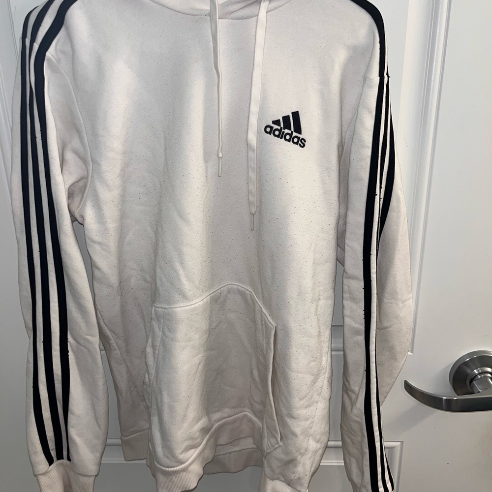 Adidas Men's Classic White Hoodie with Black Accents